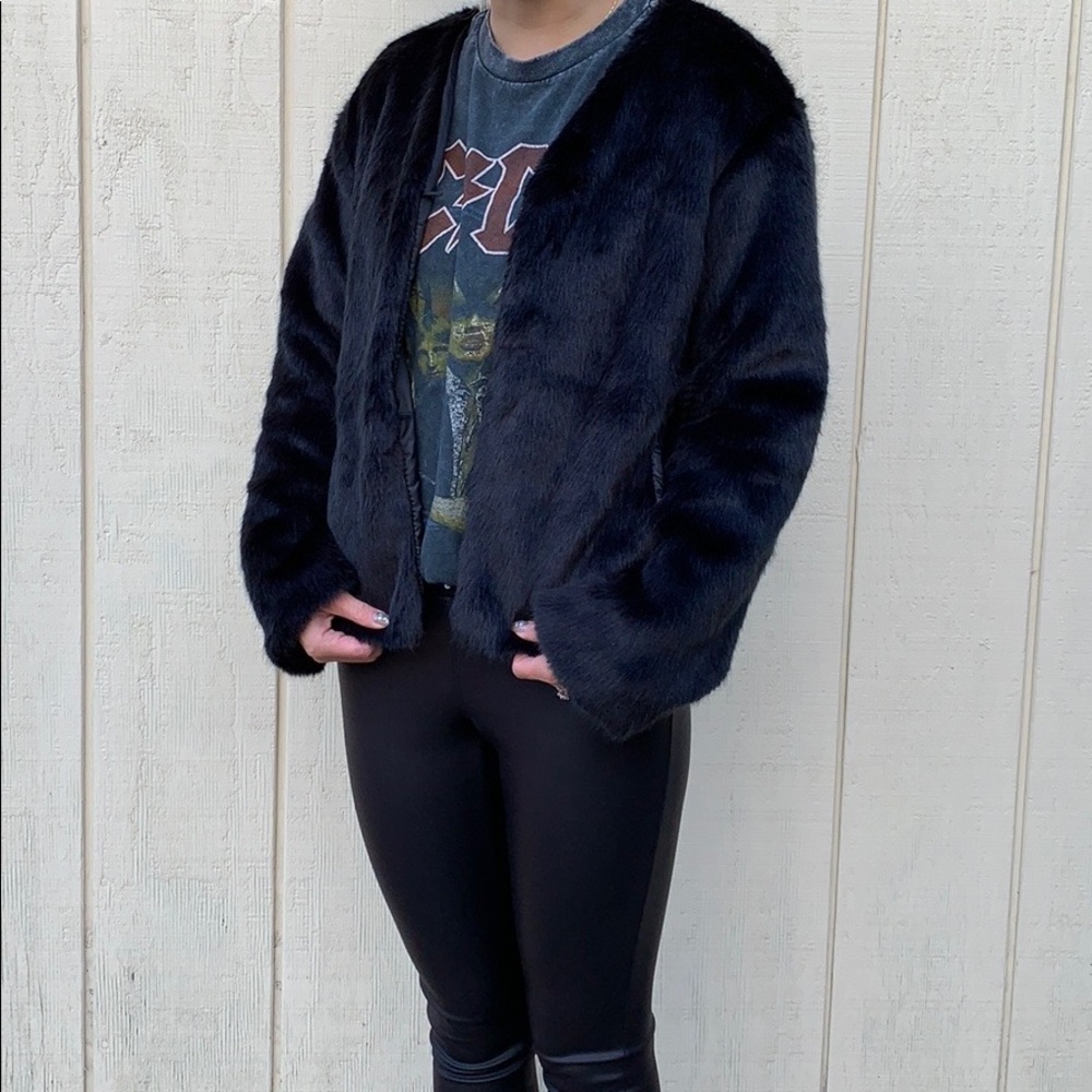 H&M Faux fur black jacket sz S
